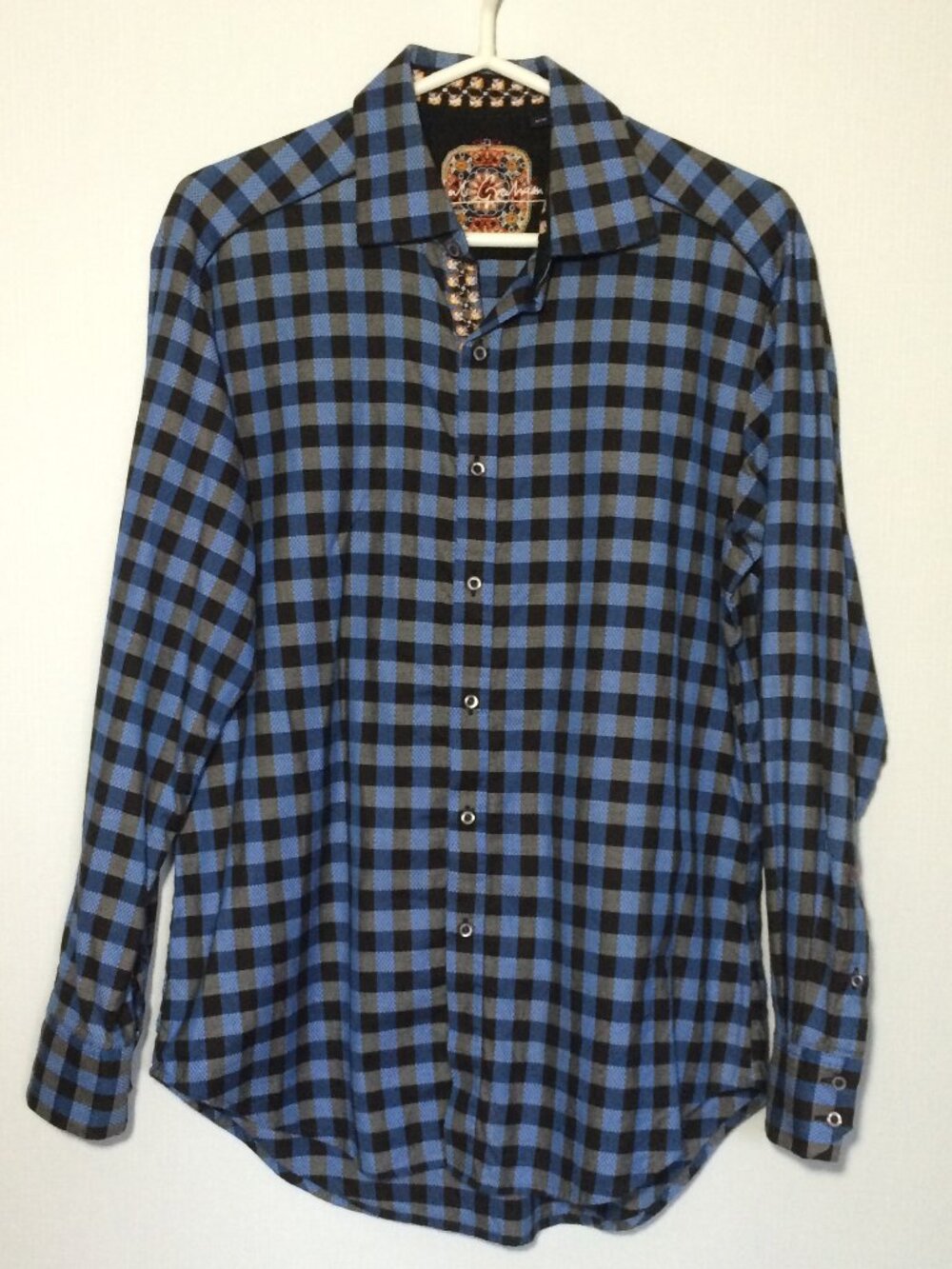 Robert Graham Mens Plaid Button Front Shirt Medium Blue Black Long Sleeve